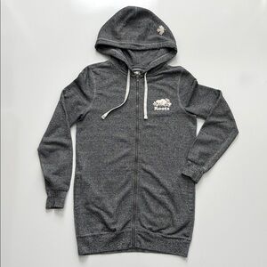 Roots Canada Full Zip Hoodie Gray Salt & Pepper Beaver Logo Longline Fit size XS